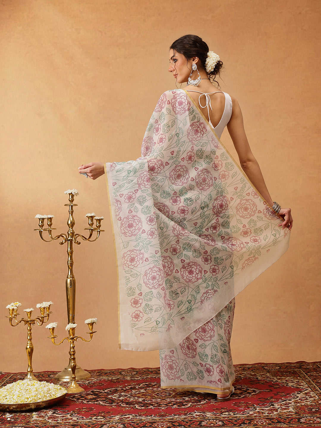Digital Printed Pen Kalamkari Saree With Printed Blouse