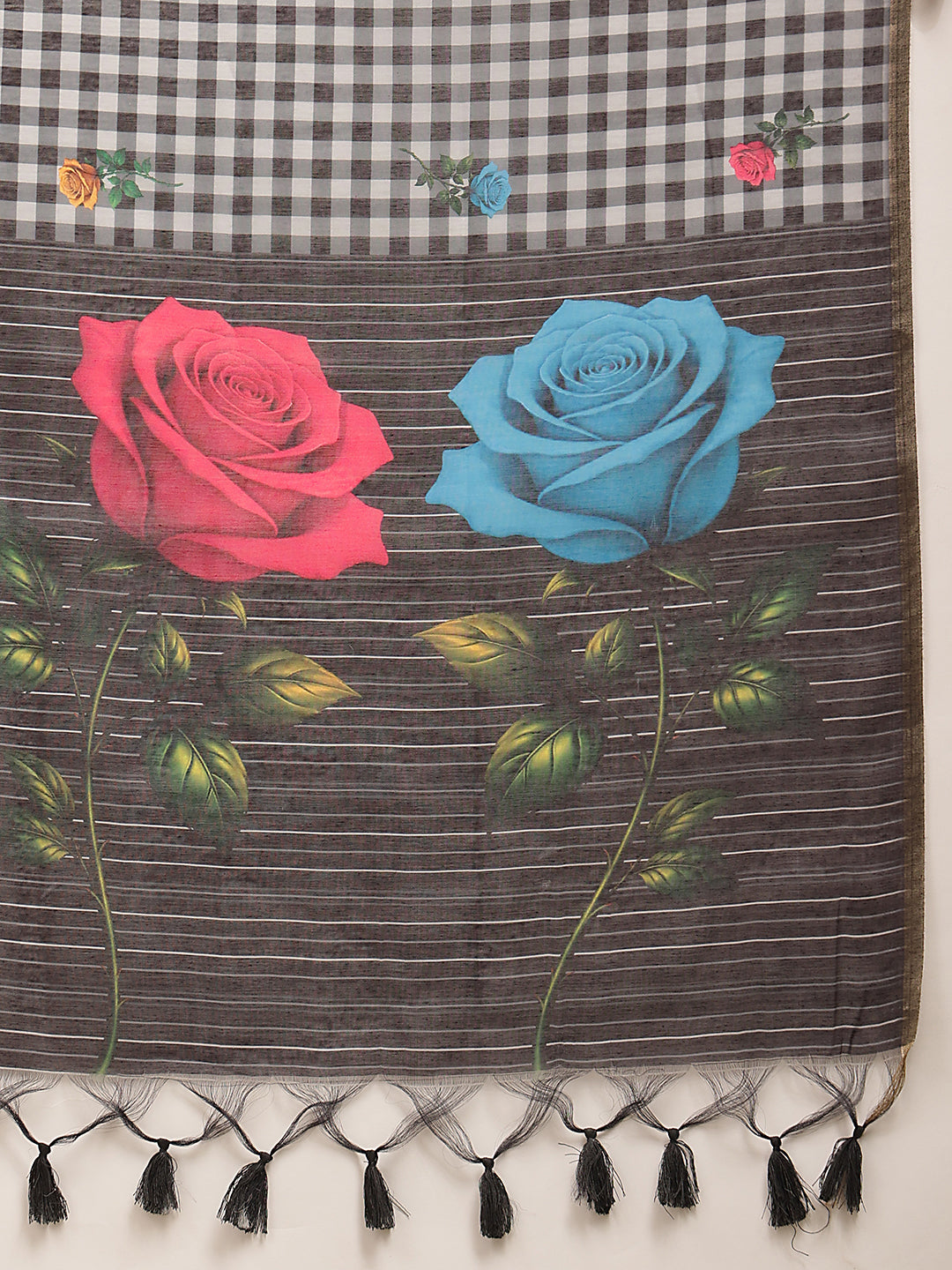Digital Printed Work Wear Formal Saree With Checks Work