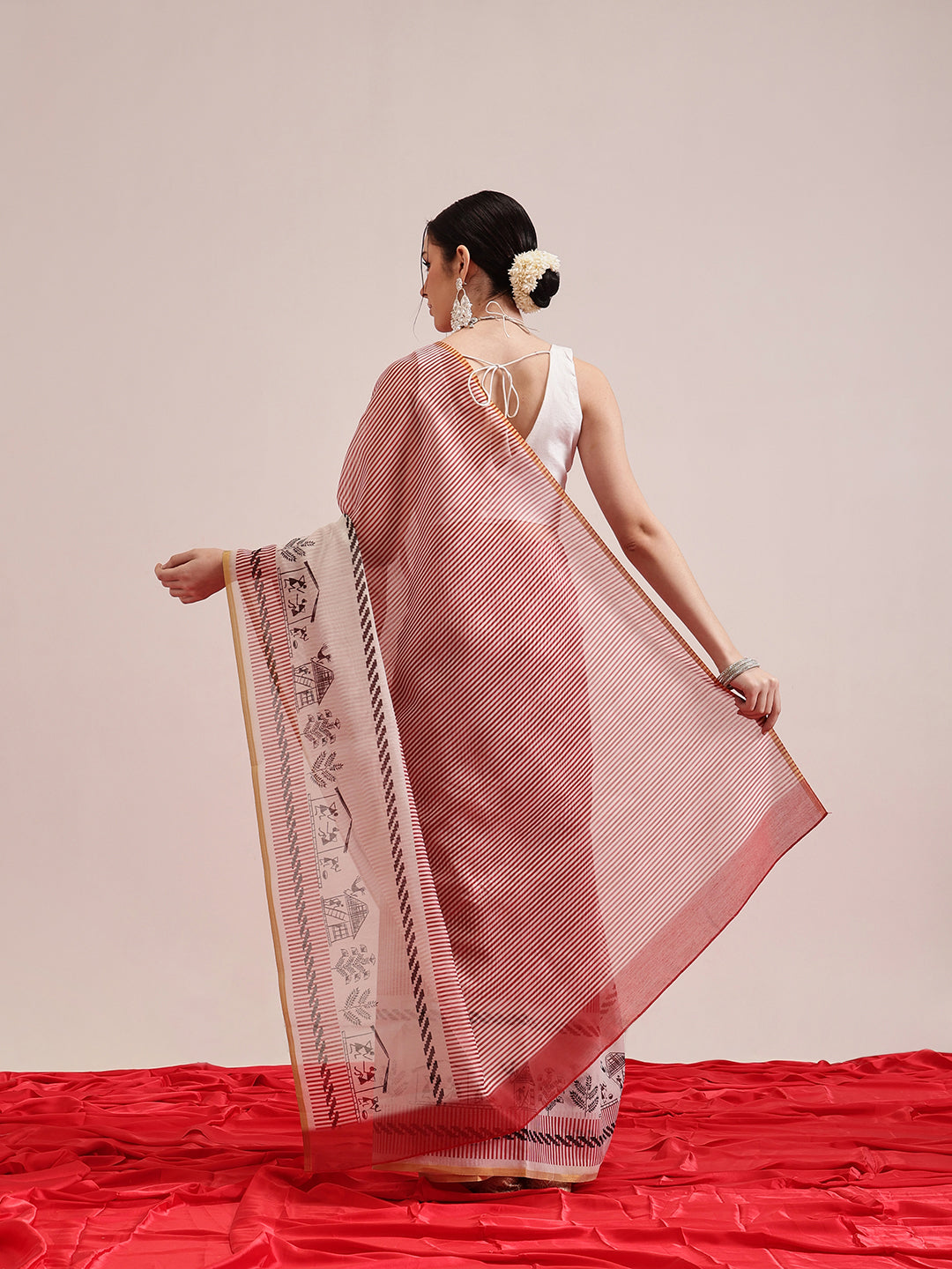 Striped Chanderi Cotton Digital Printed Saree