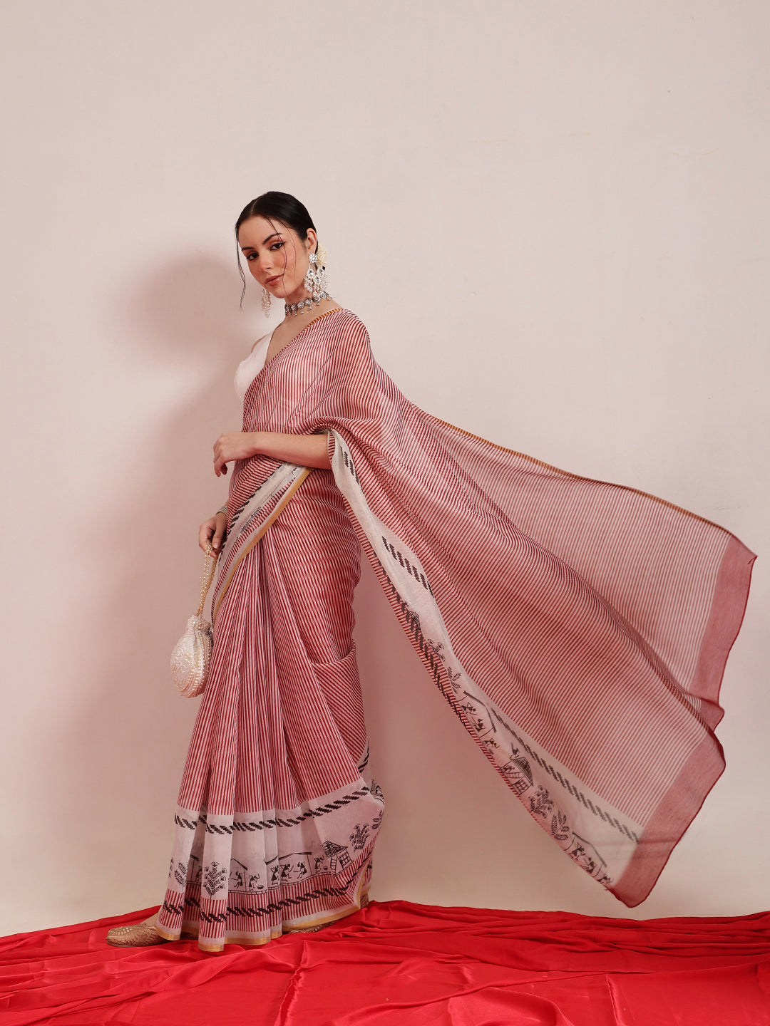 Striped Chanderi Cotton Digital Printed Saree