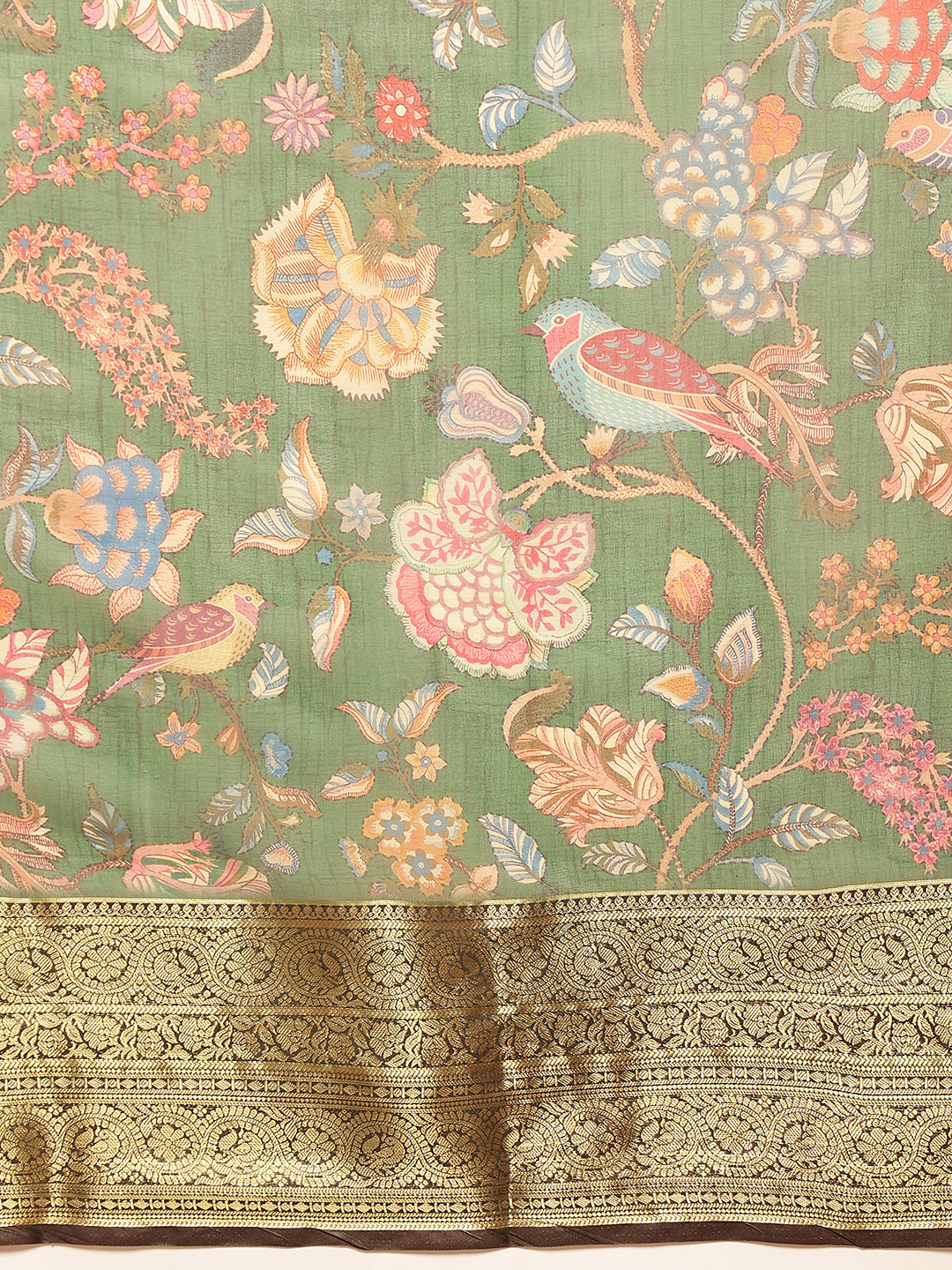 Digital Printed Kalamkari Chanderi Silk Saree With Woven Border & Rich Pallu