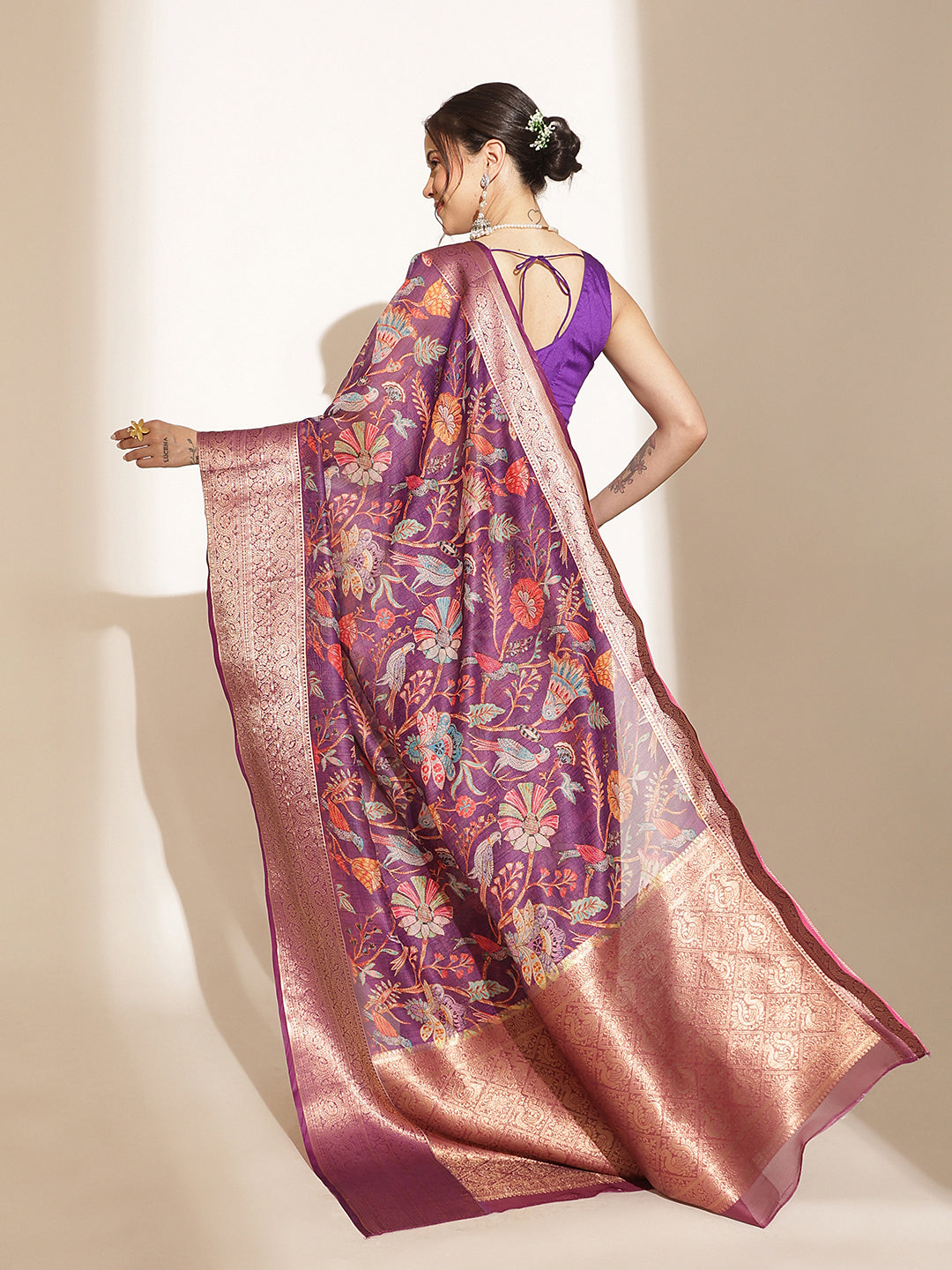 Digital Printed Kalamkari Chanderi Silk Saree With Woven Border & Rich Pallu