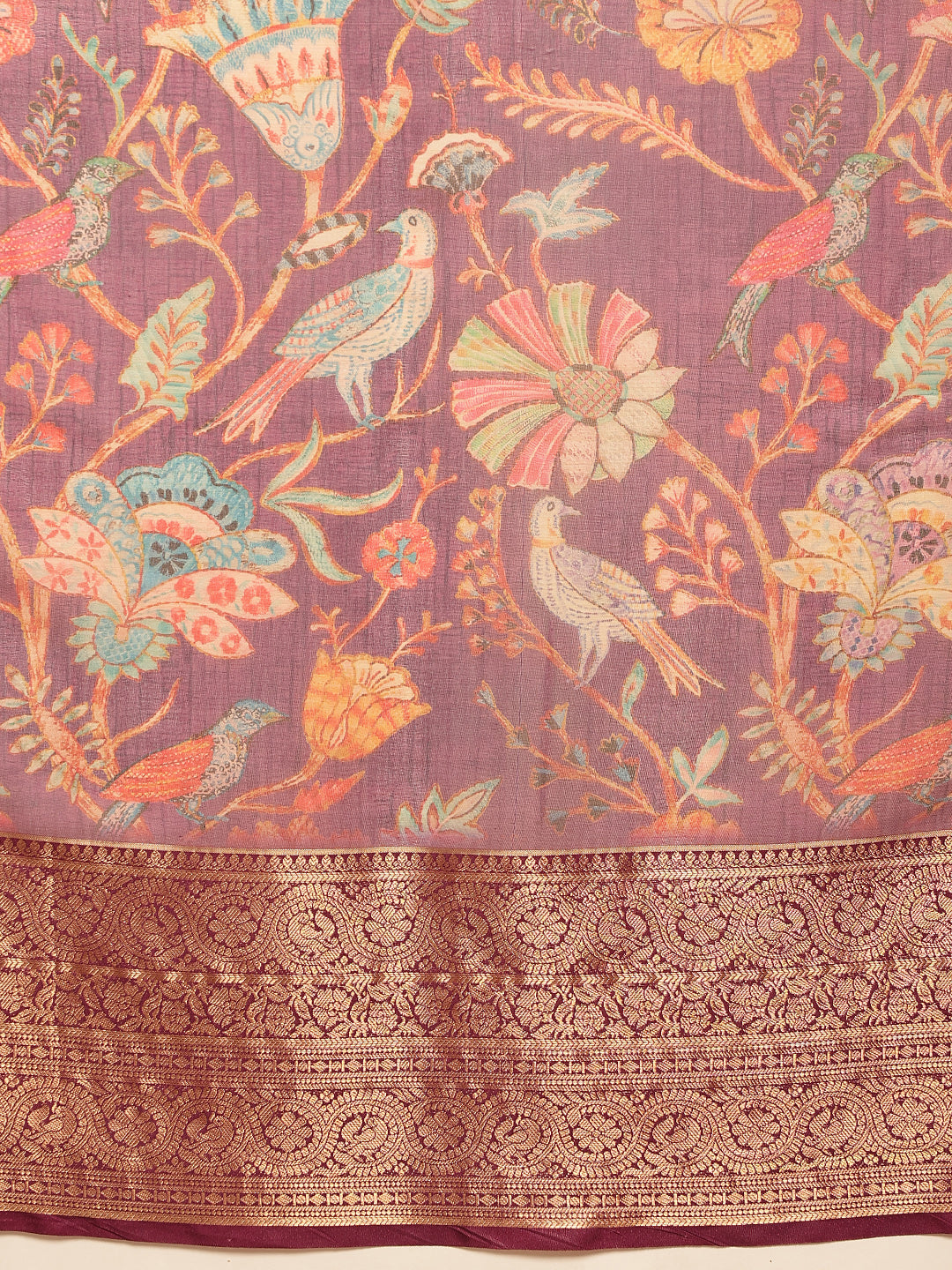 Digital Printed Kalamkari Chanderi Silk Saree With Woven Border & Rich Pallu