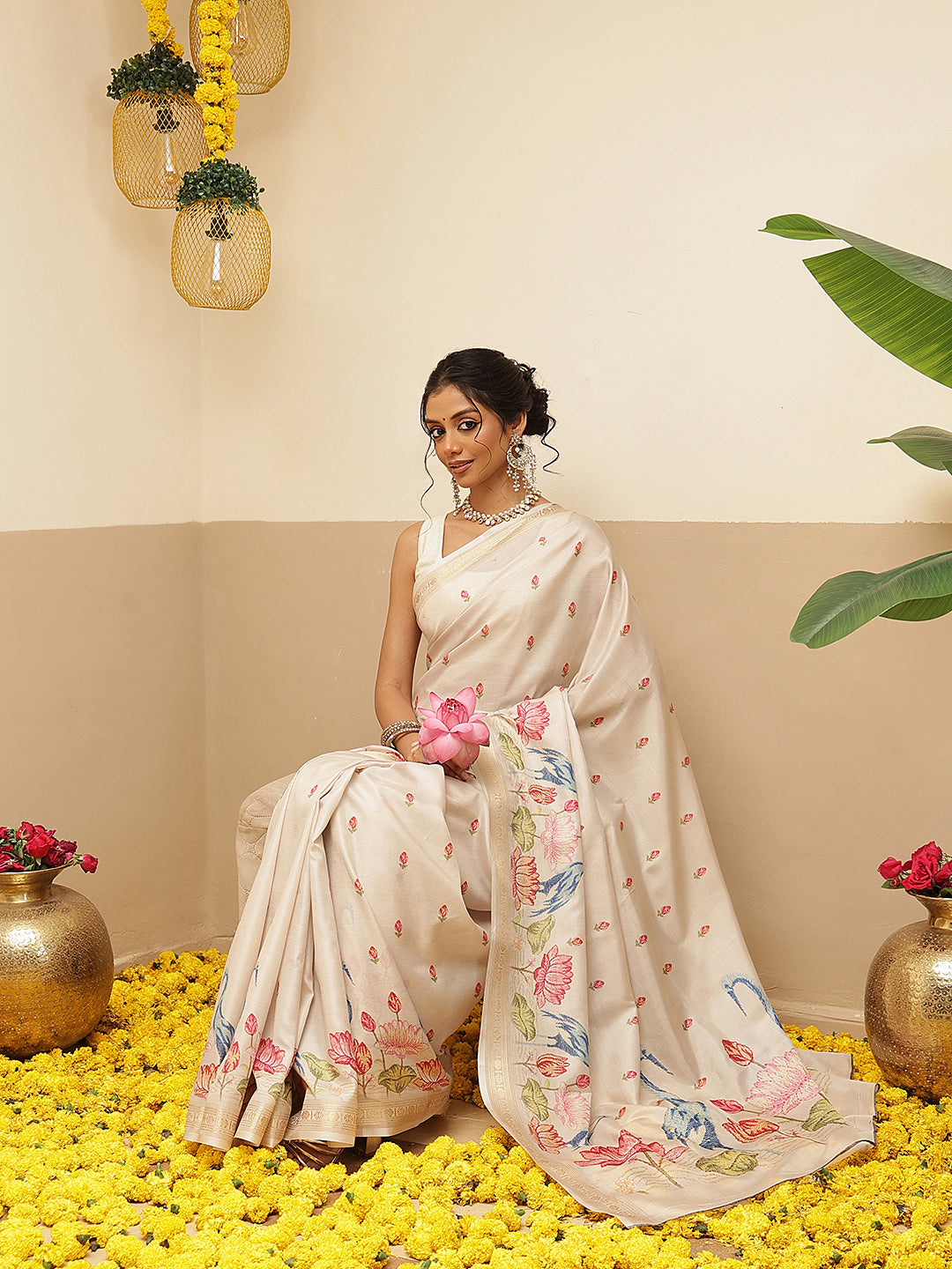 Floral Digital Printed Art Silk Festive Saree With Unstitched Blouse Piece