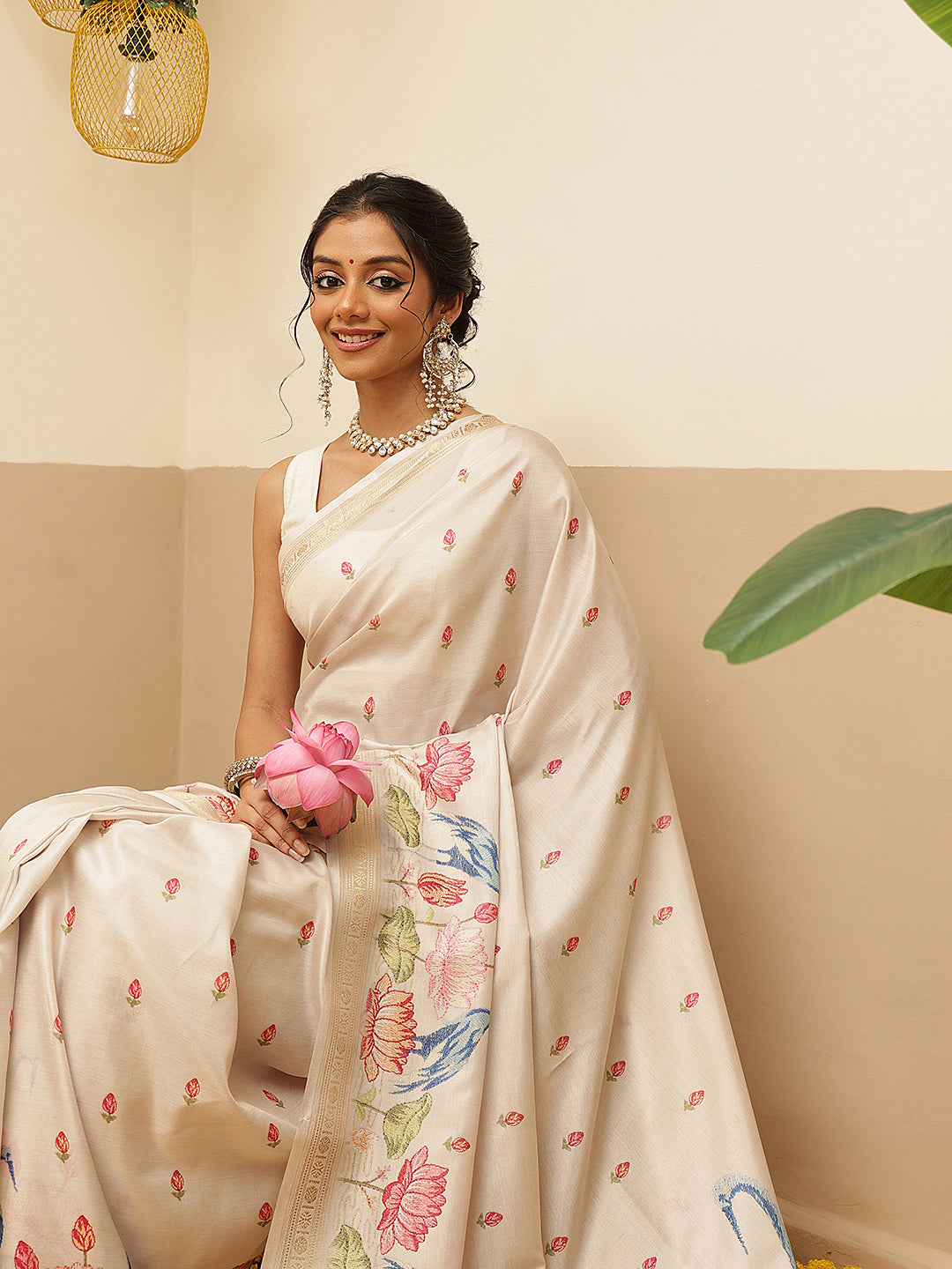 Floral Digital Printed Art Silk Festive Saree With Unstitched Blouse Piece