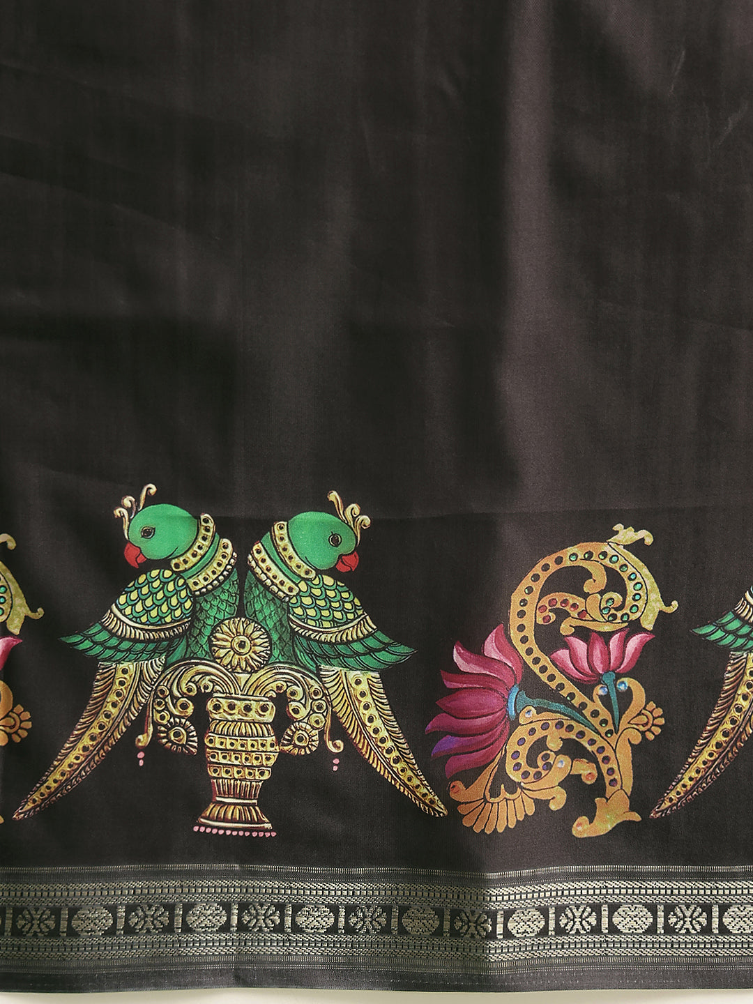 Kalamkari Printed Art Silk Festive Saree With Unstitched Blouse Piece