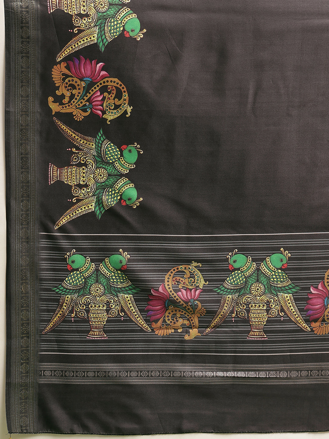 Kalamkari Printed Art Silk Festive Saree With Unstitched Blouse Piece