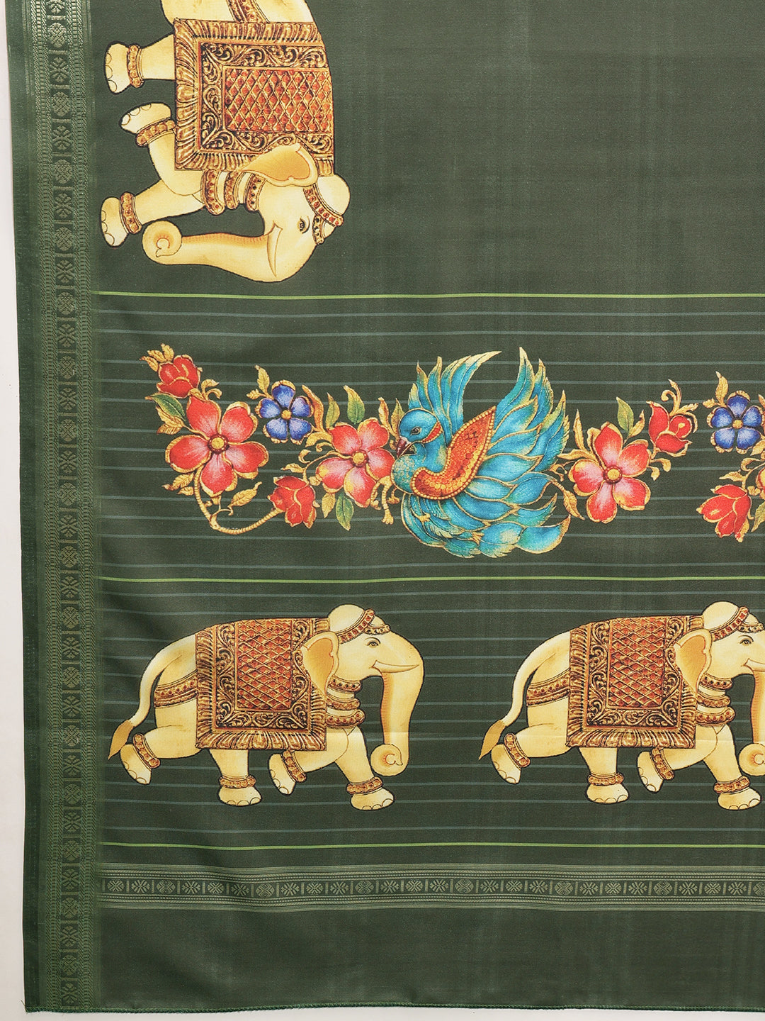 Elephant Printed Art Silk Festive Saree With Unstitched Blouse Piece