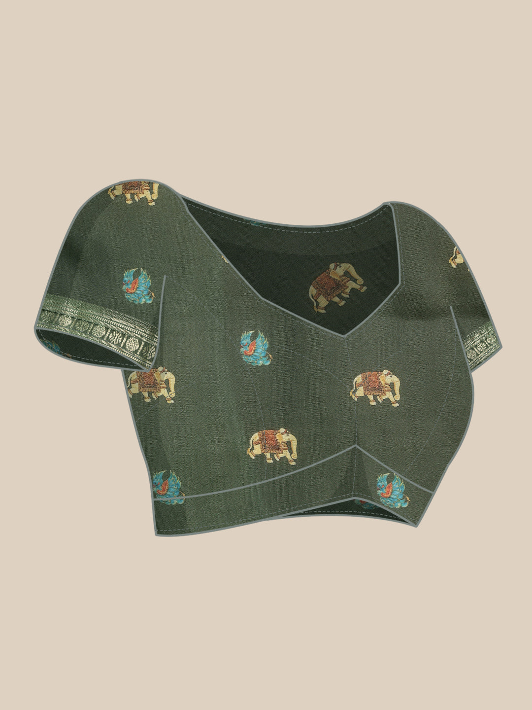 Elephant Printed Art Silk Festive Saree With Unstitched Blouse Piece