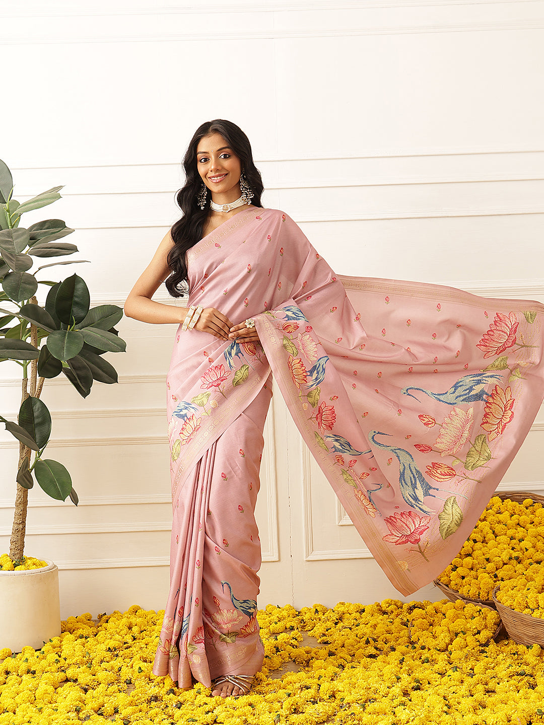 Floral Digital Printed Art Silk Festive Saree With Unstitched Blouse Piece