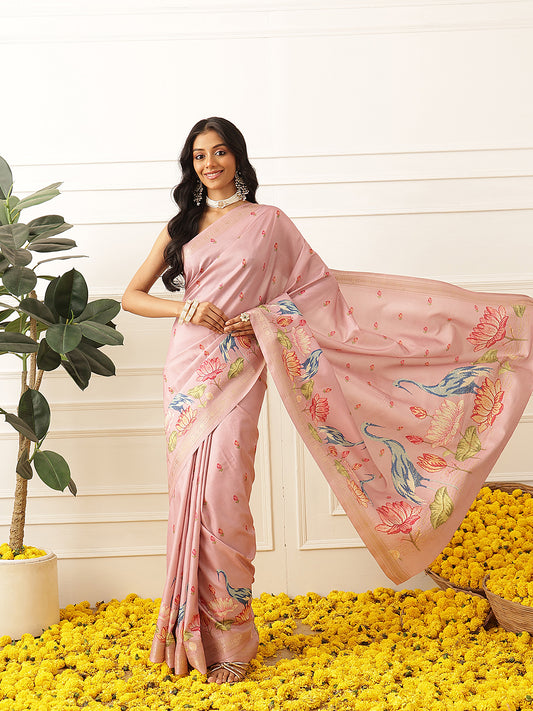 Floral Digital Printed Art Silk Festive Saree With Unstitched Blouse Piece