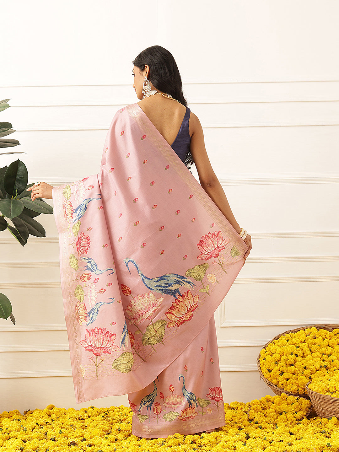 Floral Digital Printed Art Silk Festive Saree With Unstitched Blouse Piece
