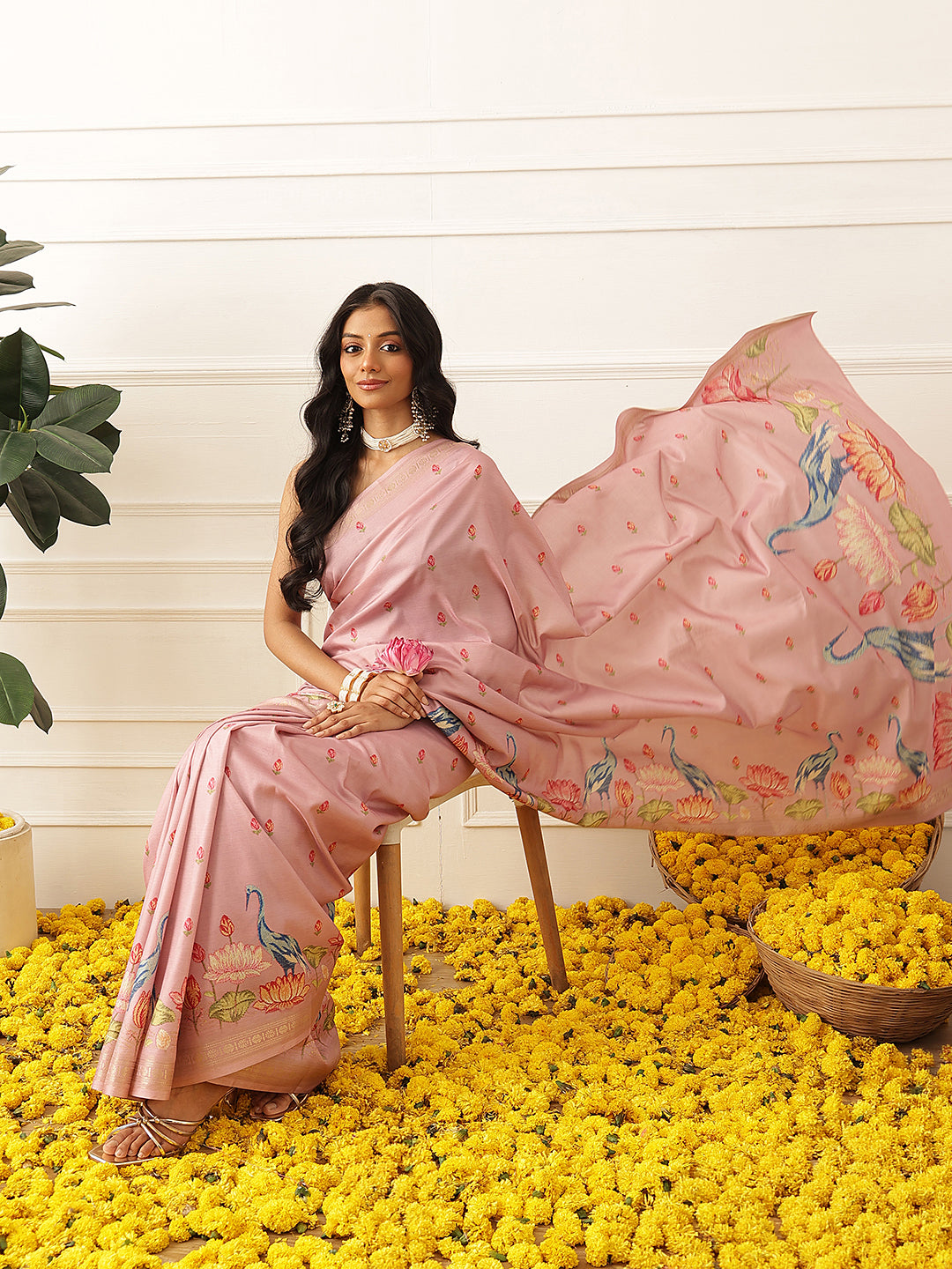 Floral Digital Printed Art Silk Festive Saree With Unstitched Blouse Piece