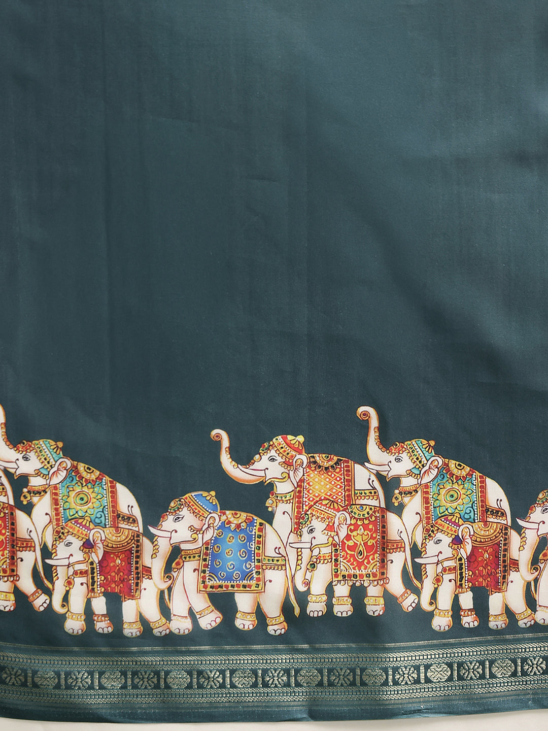 Elephant Printed Art Silk Festive Saree With Unstitched Blouse Piece
