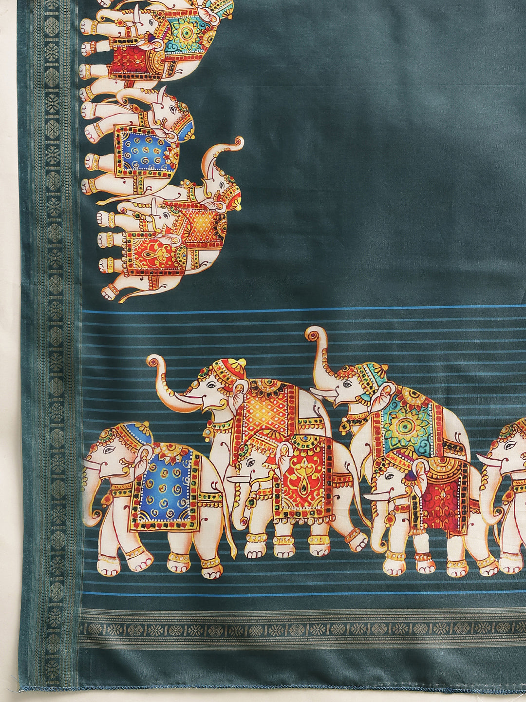 Elephant Printed Art Silk Festive Saree With Unstitched Blouse Piece
