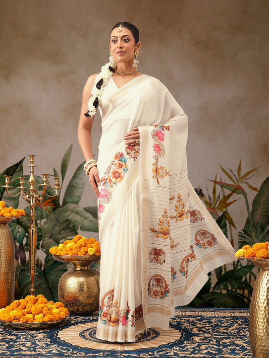 Digital Printed Festive Collection Mayli Tanjore Art Inspired Saree