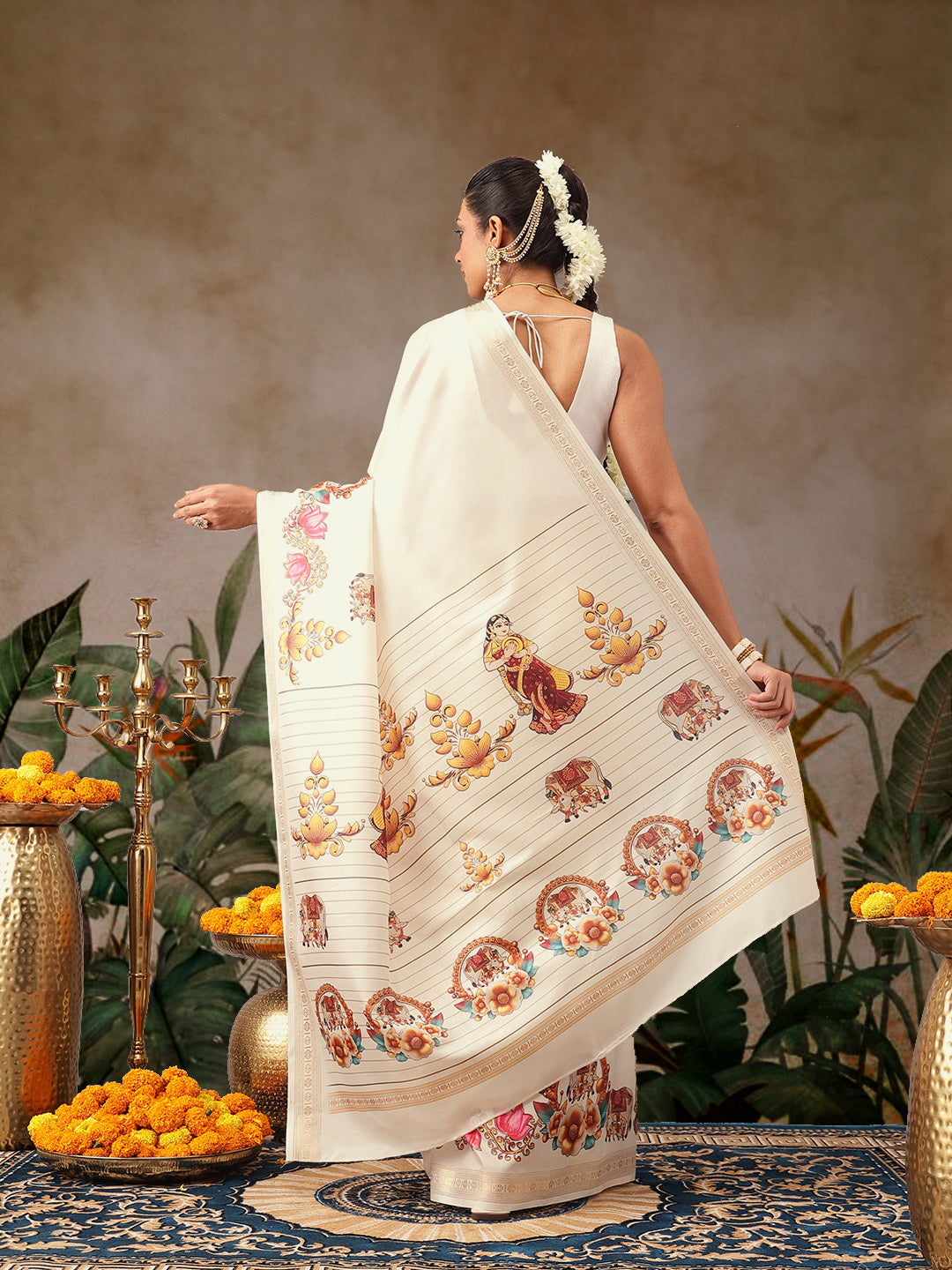 Digital Printed Festive Collection Mayli Tanjore Art Inspired Saree