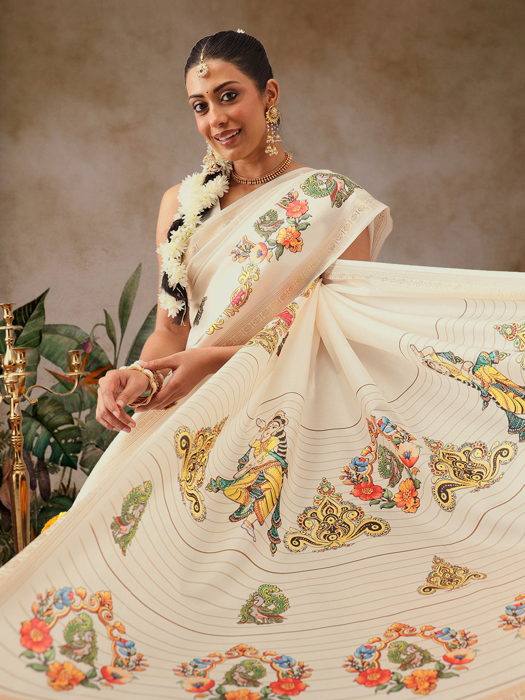 Digital Printed Festive Collection Mayli Tanjore Art Inspired Saree