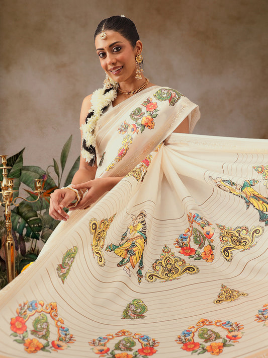 Digital Printed Festive Collection Mayli Tanjore Art Inspired Saree