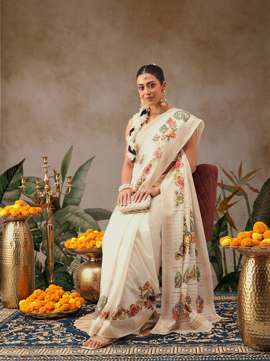 Digital Printed Festive Collection Mayli Tanjore Art Inspired Saree