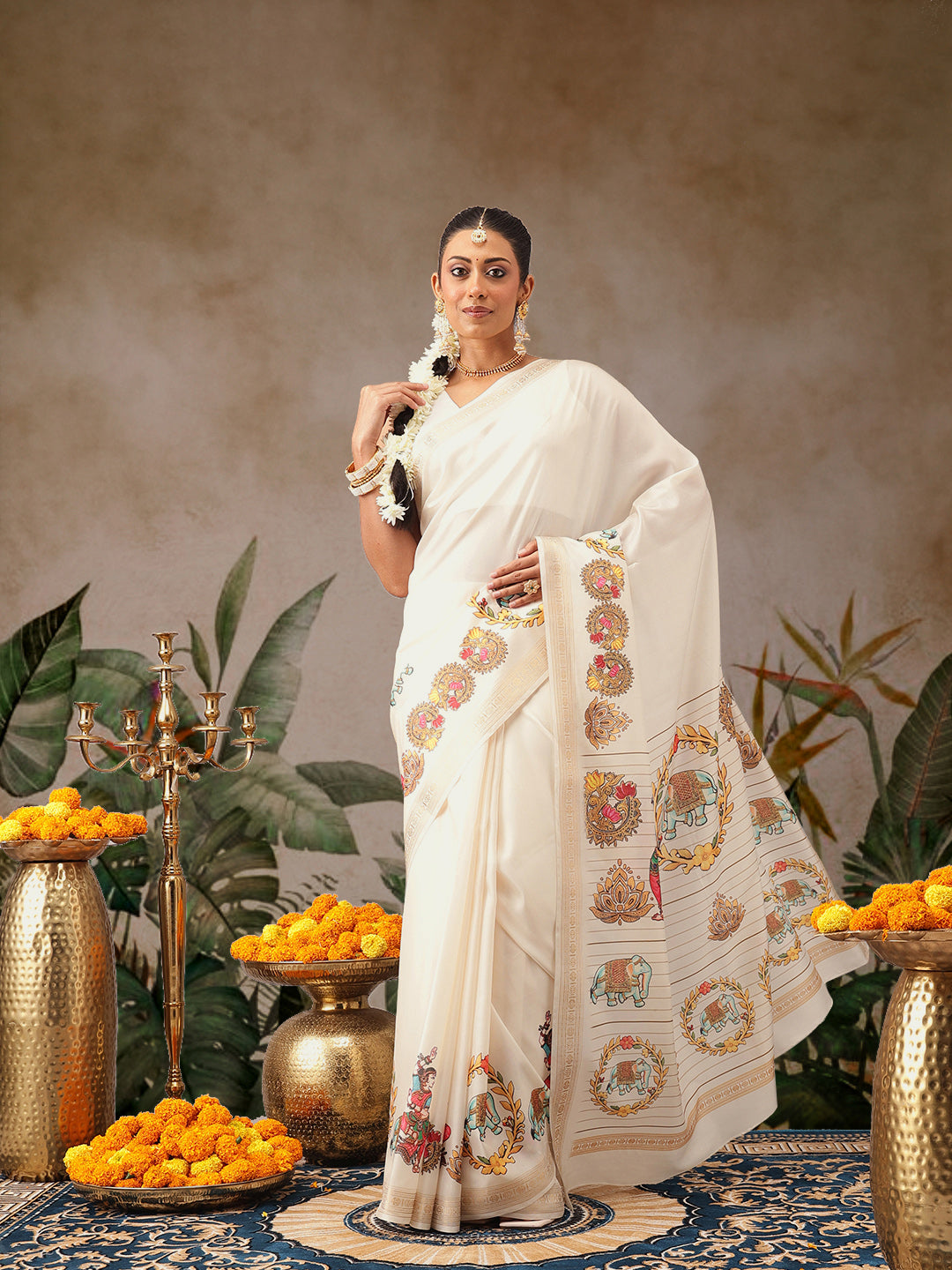 Digital Printed Festive Collection Mayli Tanjore Art Inspired Saree