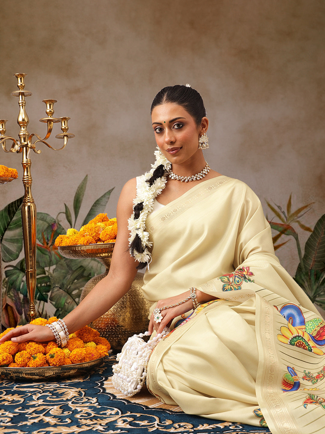 Digital Printed Premium Festive Saree with Tanjore Art Inspiration