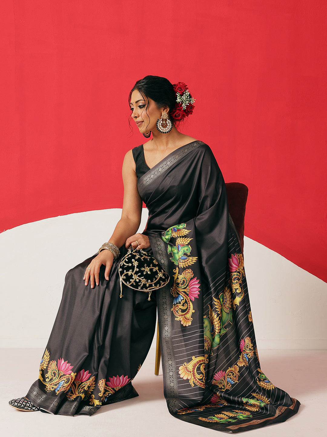 Digital Printed Premium Festive Saree with Tanjore Art Inspiration