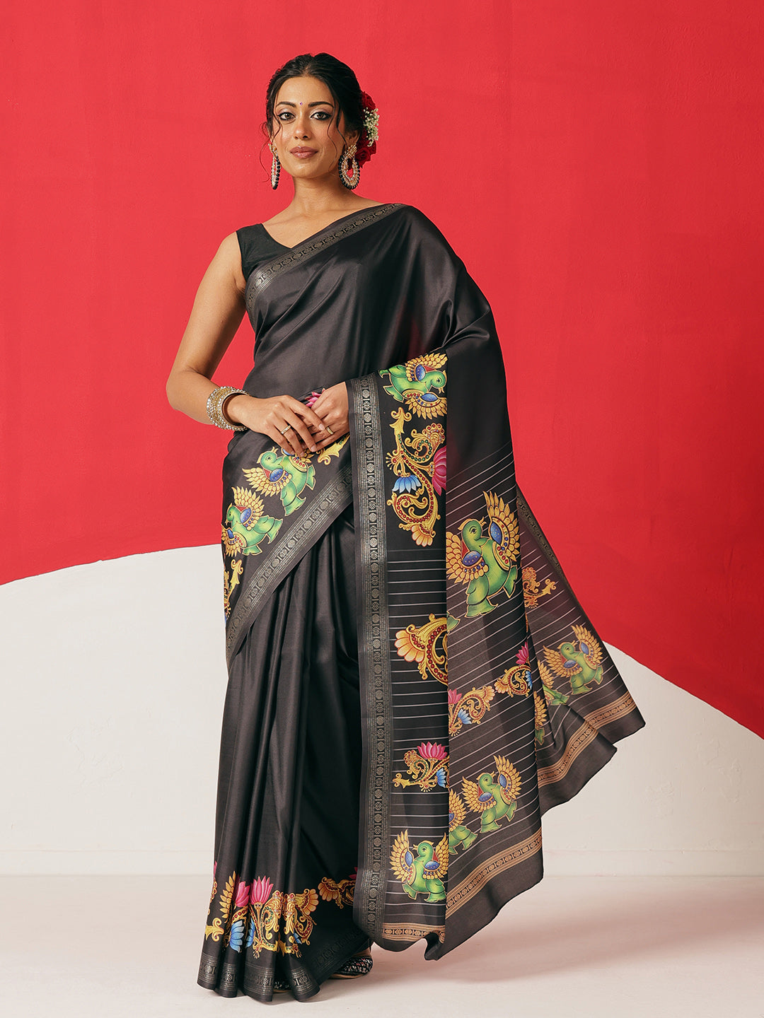 Digital Printed Premium Festive Saree with Tanjore Art Inspiration