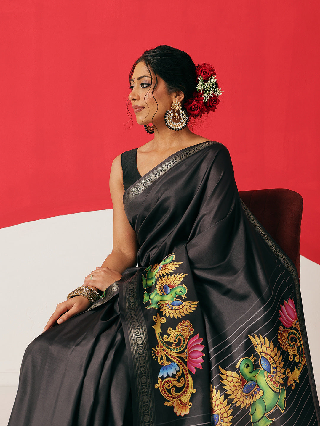 Digital Printed Premium Festive Saree with Tanjore Art Inspiration