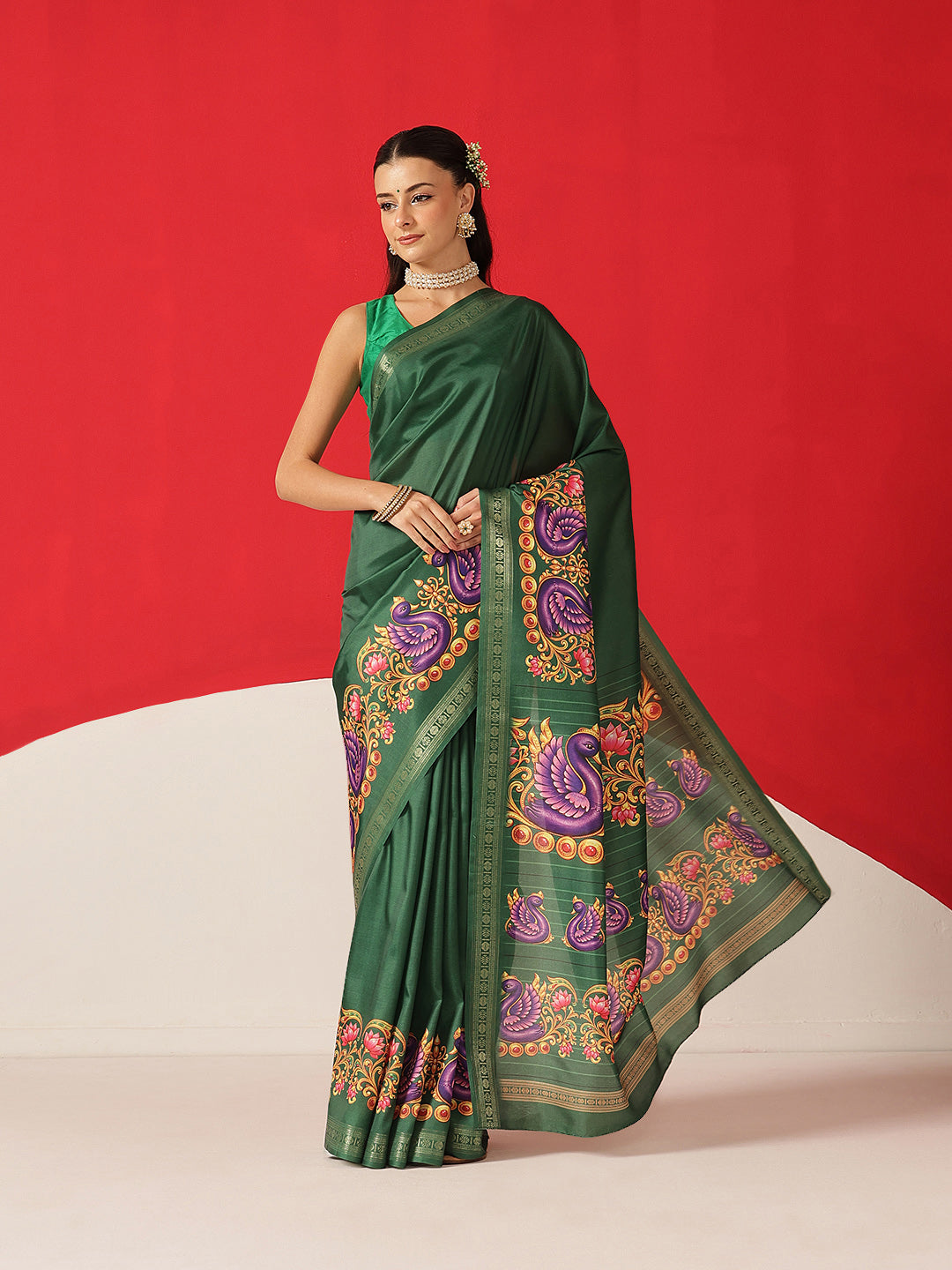 Digital Printed Premium Festive Saree with Tanjore Art Inspiration