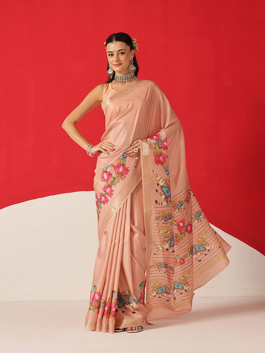 Digital Printed Premium Festive Saree with Tanjore Art Inspiration