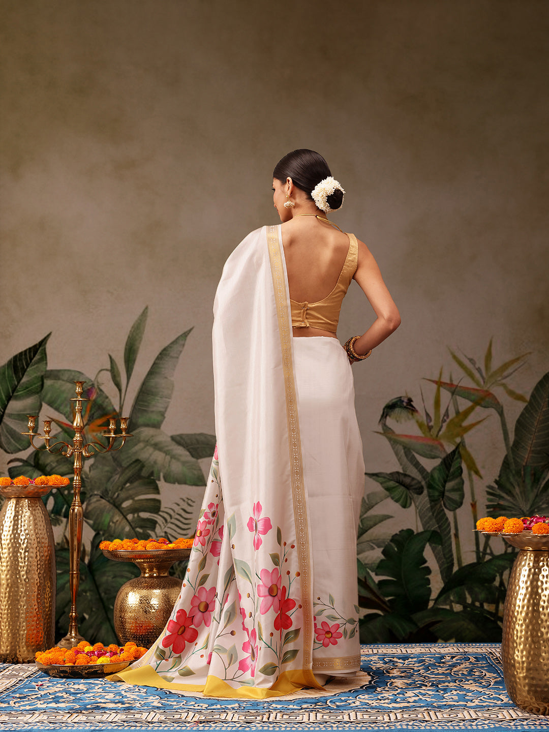 Kerala Style Digital Printed Silk Saree for Onam, Temple, & Ethnic Wear with Printed Blouse