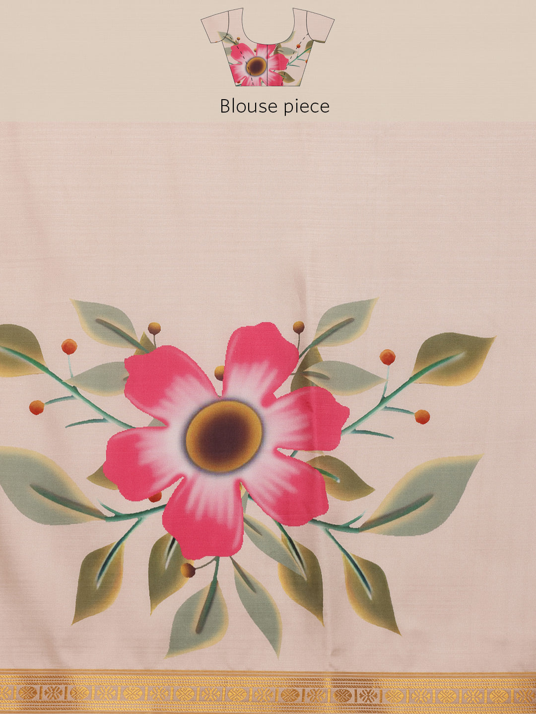 Kerala Style Digital Printed Silk Saree for Onam, Temple, & Ethnic Wear with Printed Blouse