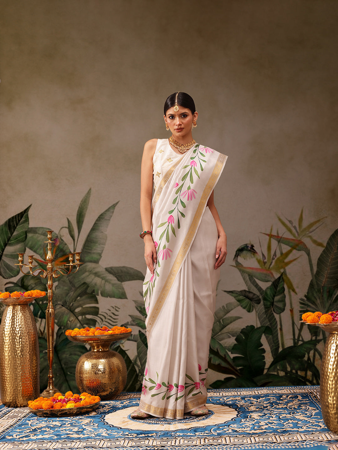 Kerala Style Digital Printed Silk Saree for Onam, Temple, & Ethnic Wear with Printed Blouse