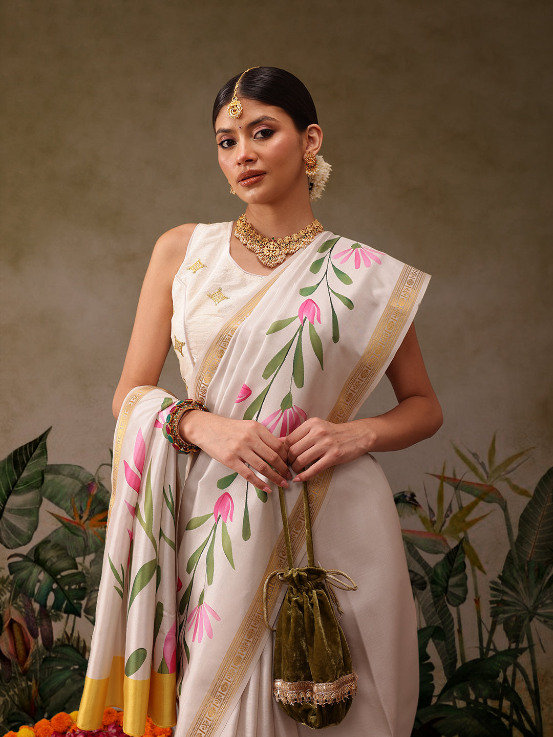 Kerala Style Digital Printed Silk Saree for Onam, Temple, & Ethnic Wear with Printed Blouse