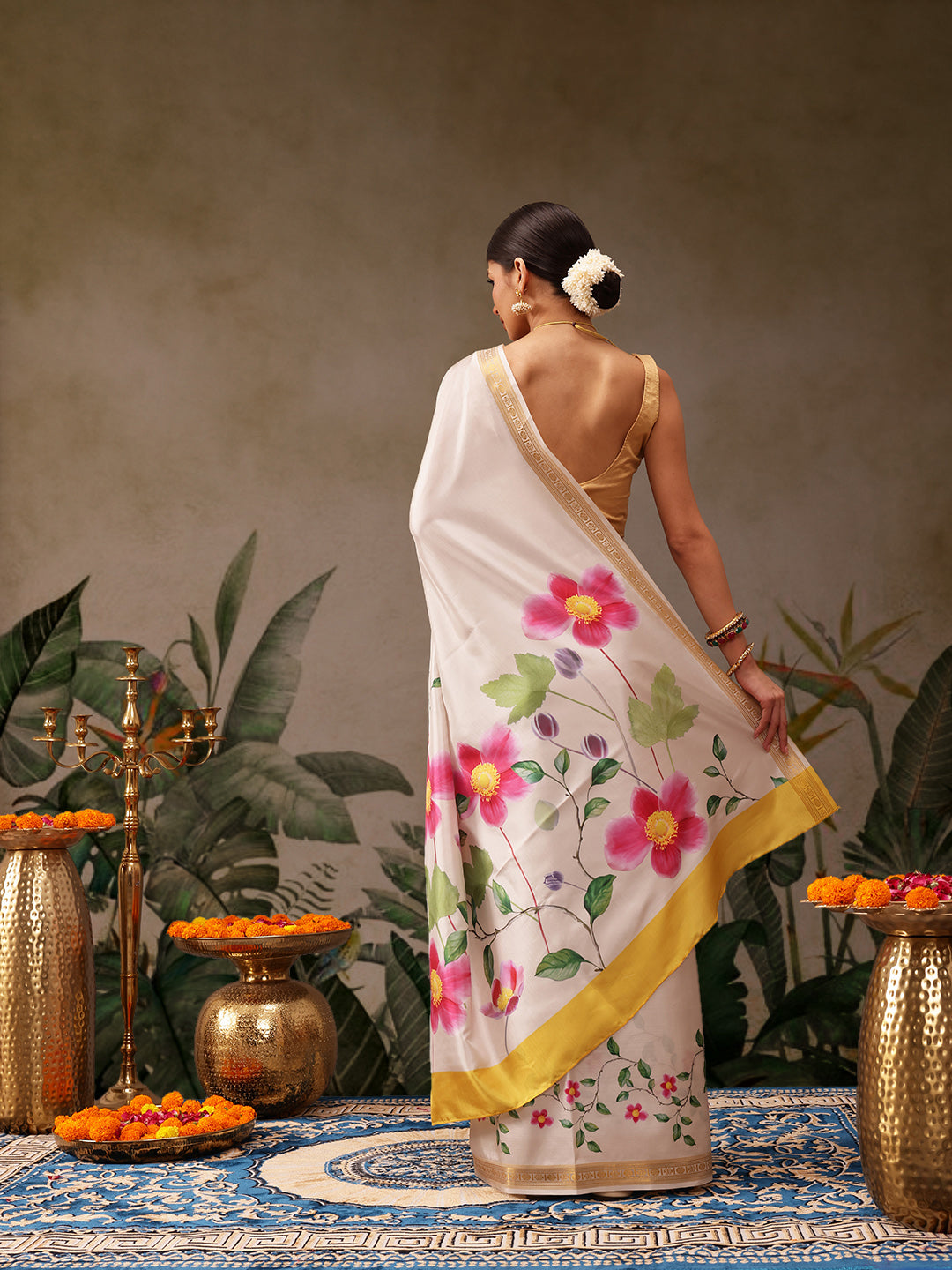 Kerala Style Digital Printed Silk Saree for Onam, Temple, & Ethnic Wear with Printed Blouse