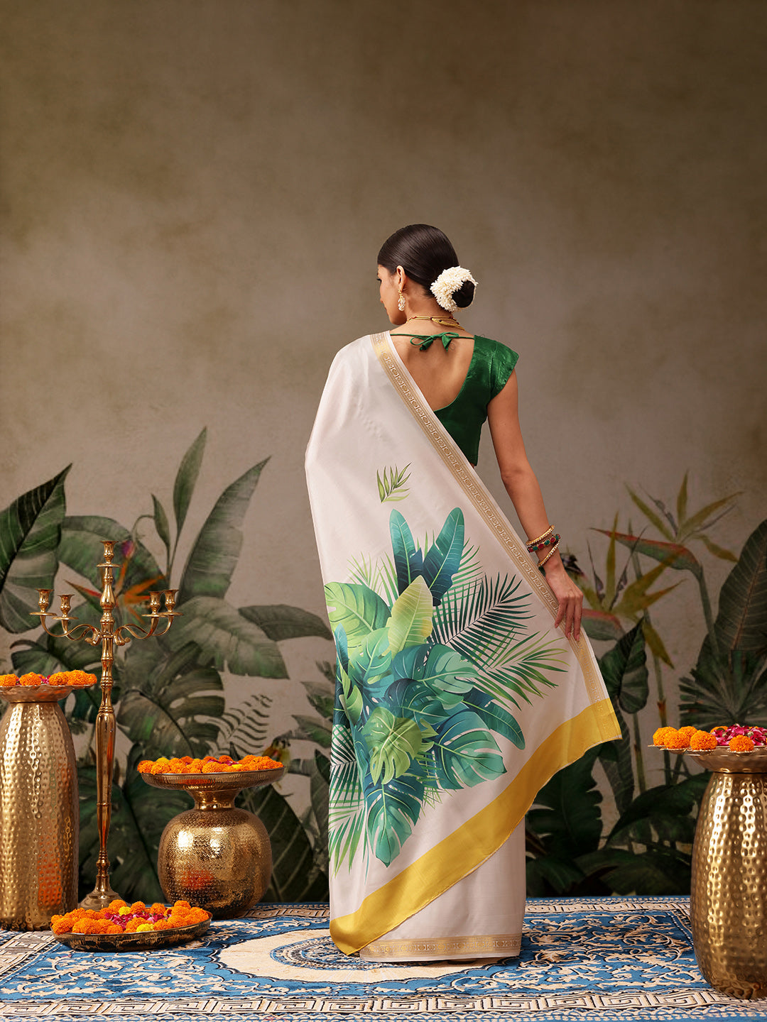 Kerala Style Digital Printed Silk Saree for Onam, Temple, & Ethnic Wear with Printed Blouse