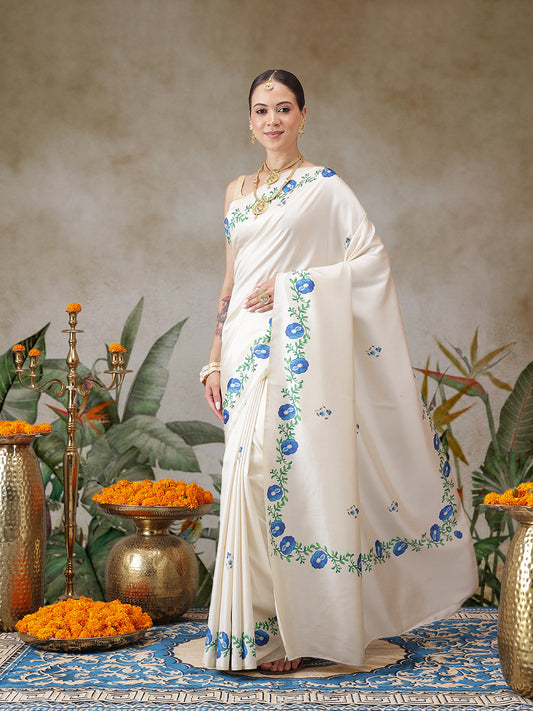 Kerala Style Digital Printed Silk Saree for Onam, Temple, & Ethnic Wear with Printed Blouse