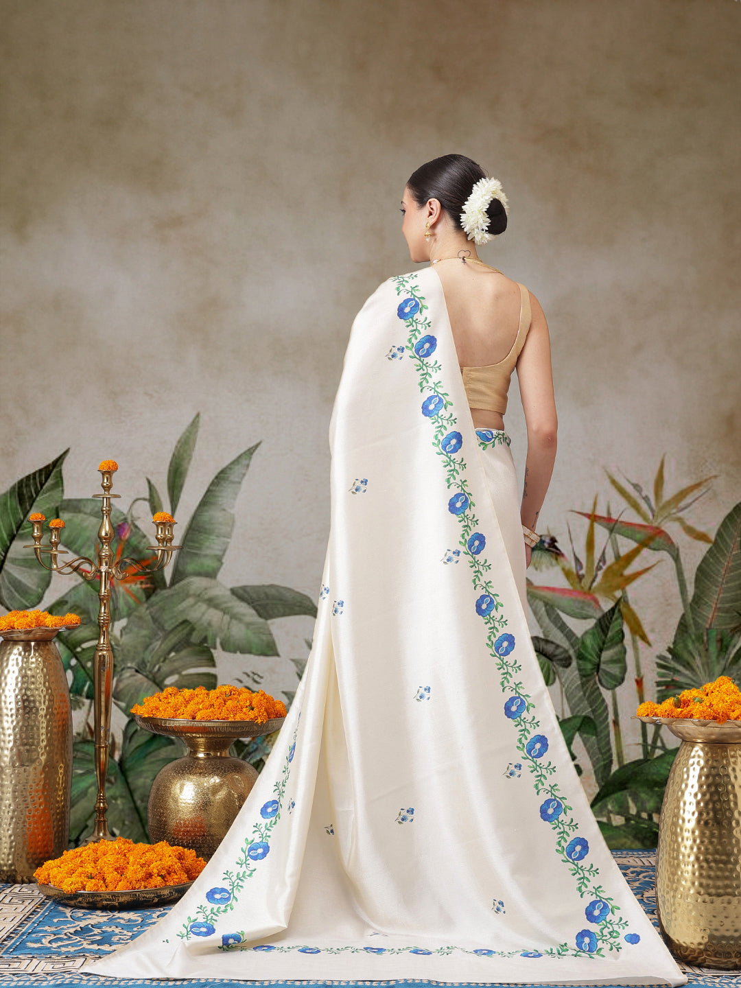 Kerala Style Digital Printed Silk Saree for Onam, Temple, & Ethnic Wear with Printed Blouse