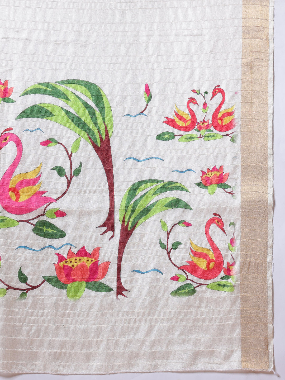Kerala Style Digital Printed Silk Saree for Onam, Temple, & Ethnic Wear with Printed Blouse