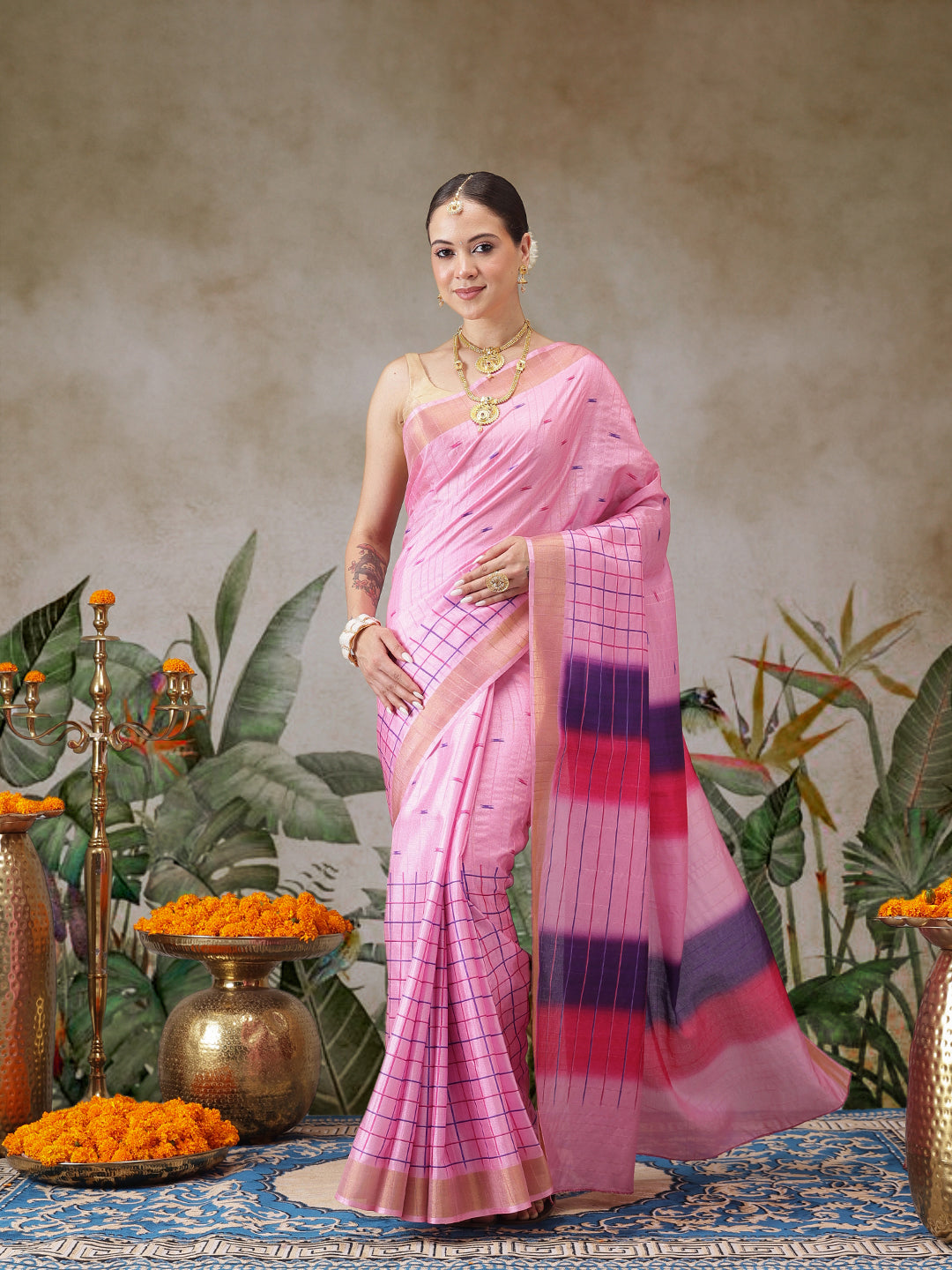 Kerala Style Digital Printed Silk Saree for Onam, Temple, & Ethnic Wear with Printed Blouse