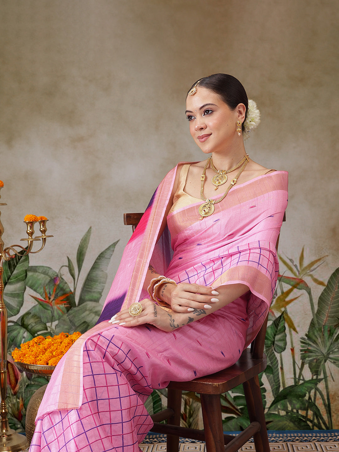 Kerala Style Digital Printed Silk Saree for Onam, Temple, & Ethnic Wear with Printed Blouse