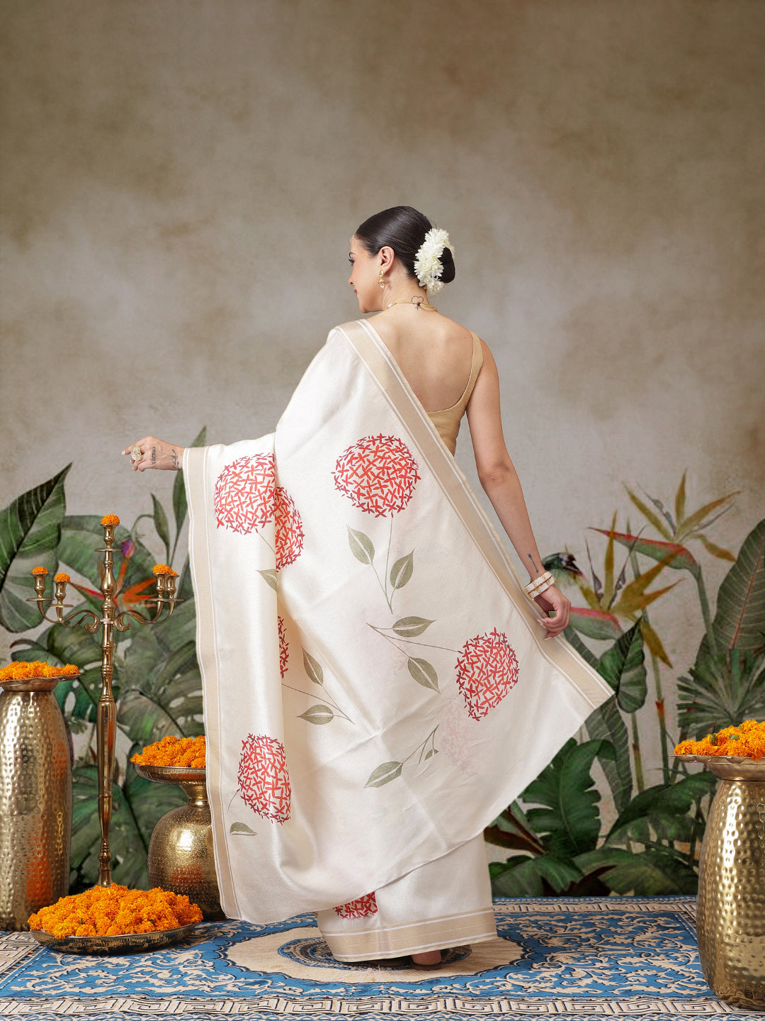 Kerala Style Digital Printed Silk Saree for Onam, Temple, & Ethnic Wear with Printed Blouse