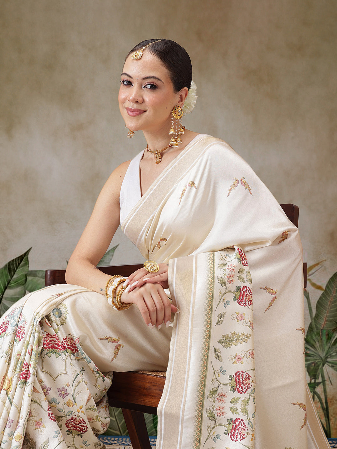 Kerala Style Digital Printed Silk Saree for Onam, Temple, & Ethnic Wear with Printed Blouse