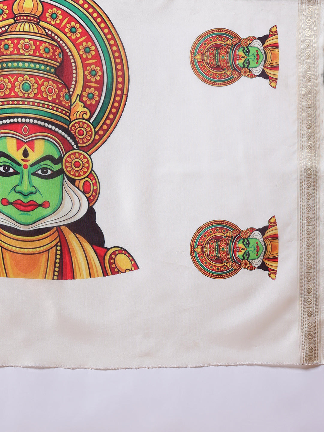 Kerala Style Digital Printed Silk Saree for Onam, Temple, & Ethnic Wear with Printed Blouse