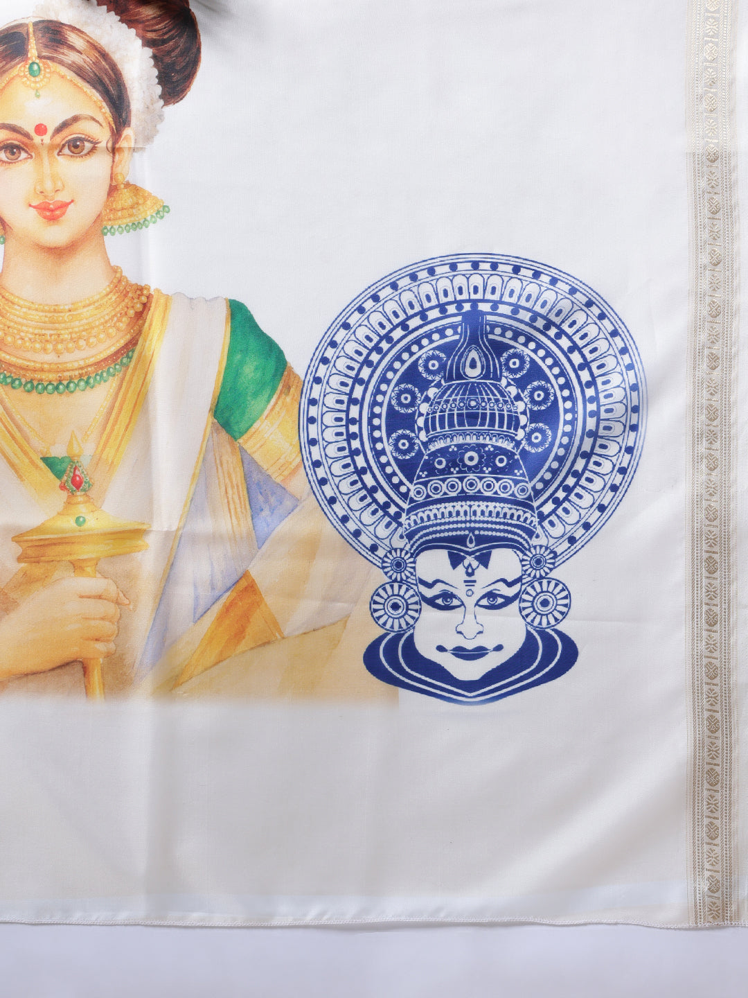 Kerala Style Digital Printed Silk Saree for Onam, Temple, & Ethnic Wear with Printed Blouse