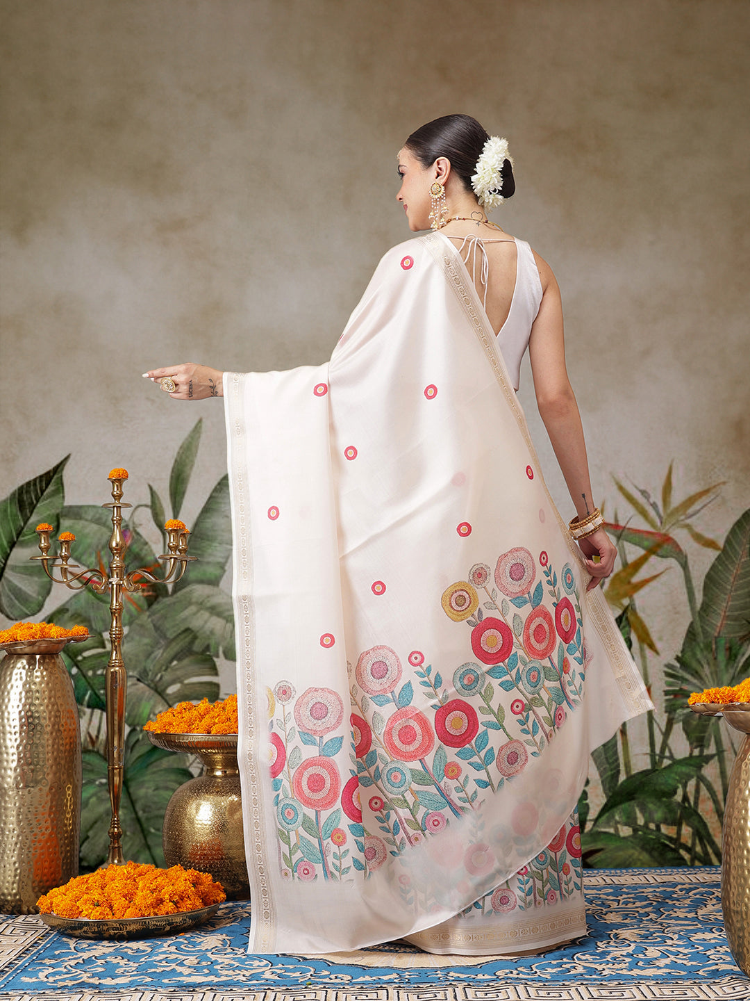 Kerala Style Digital Printed Silk Saree for Onam, Temple, & Ethnic Wear with Printed Blouse