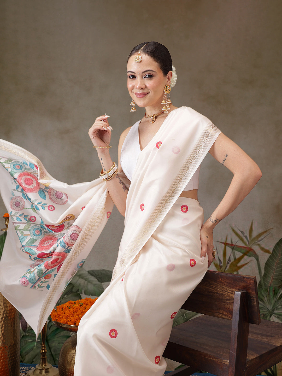 Kerala Style Digital Printed Silk Saree for Onam, Temple, & Ethnic Wear with Printed Blouse
