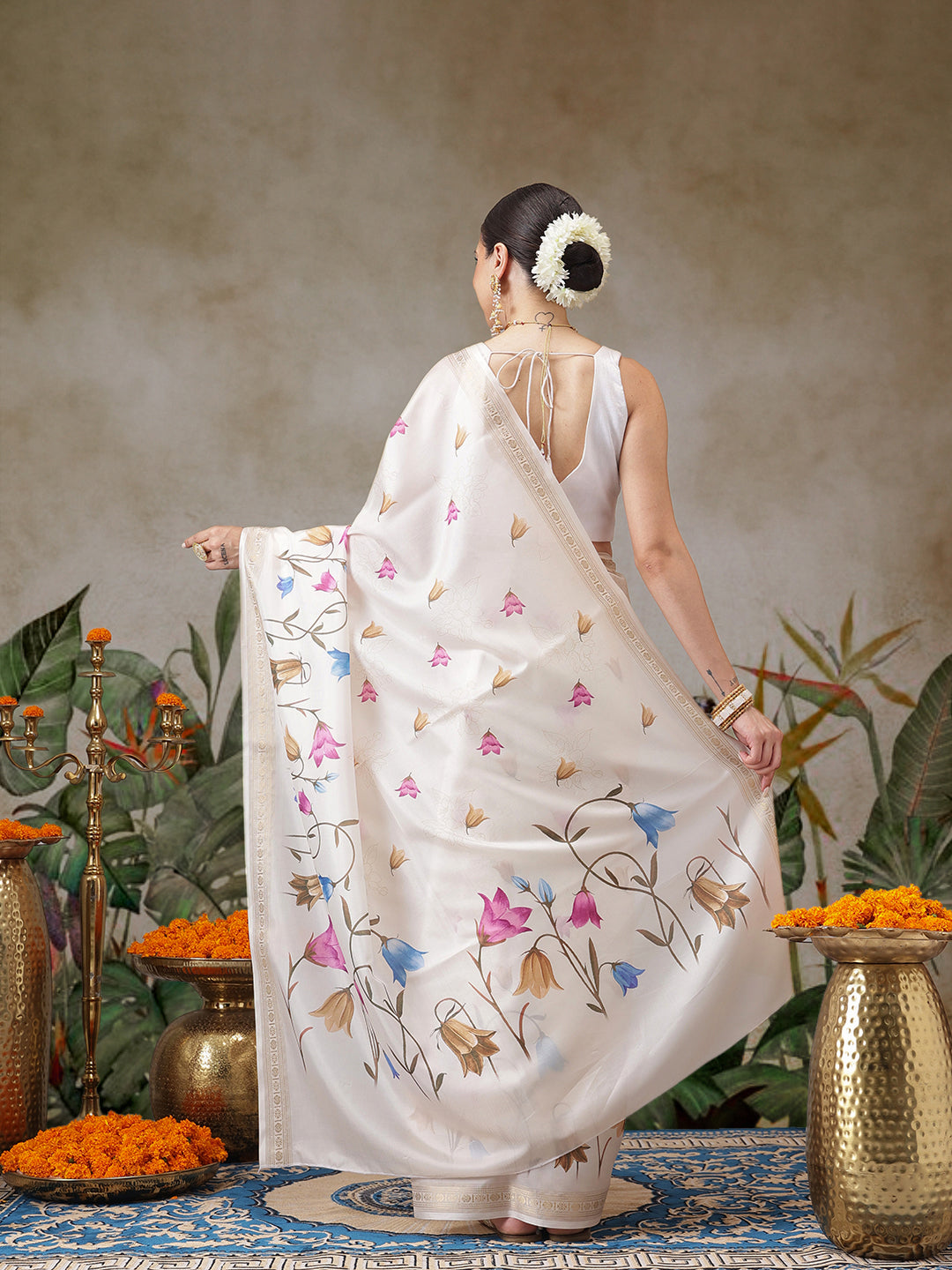 Kerala Style Digital Printed Silk Saree for Onam, Temple, & Ethnic Wear with Printed Blouse
