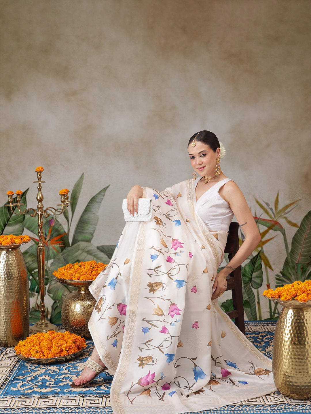 Kerala Style Digital Printed Silk Saree for Onam, Temple, & Ethnic Wear with Printed Blouse